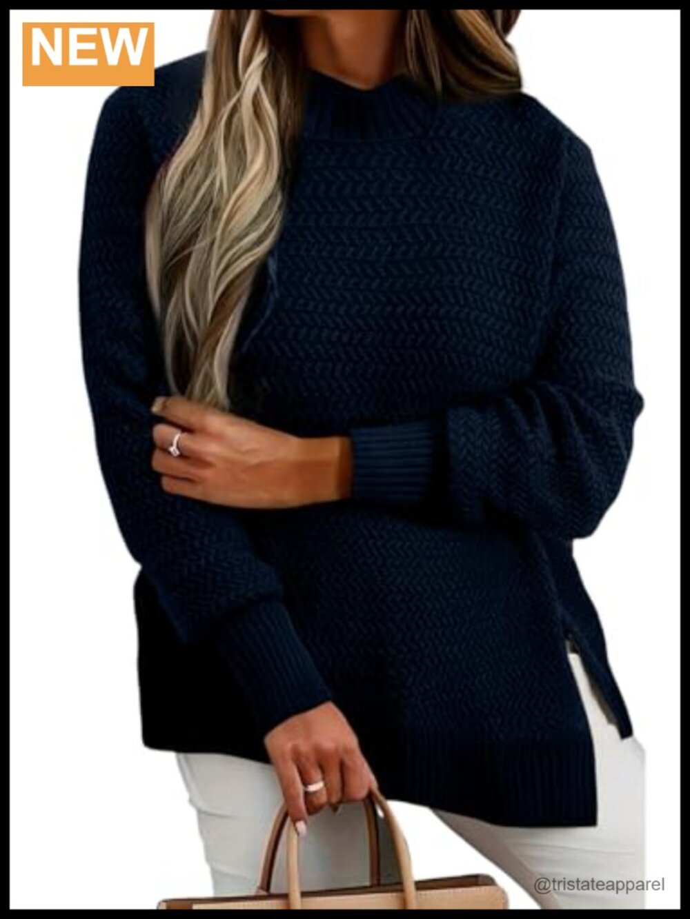 Plus Size Crew Neck Pullover Sweater Loose Knit Side Slit Acrylic